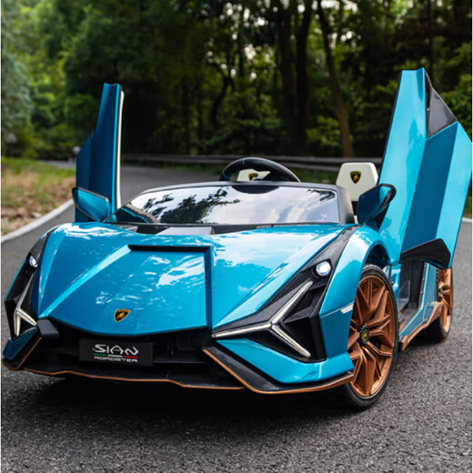 China Milan Borghini children's electric car toy car can sit in adults' remote control four-wheel two-seat child baby baby car, painted blue + 22v15A lithium battery + MP4 + double leather seat