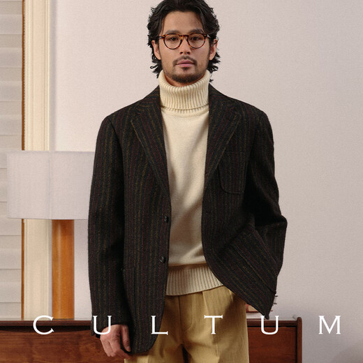 CULTUM【复古俱乐部条纹】100%羊毛粗花呢学院风布雷泽西装男单西外套 墨绿条纹 XS (50A)