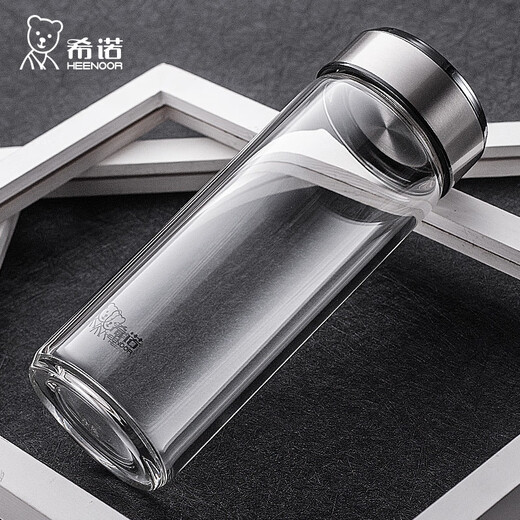 希诺单层玻璃杯男士 高硼硅玻璃水杯大容量耐高温加厚喝茶的杯子6 [纯色盖]XN6196-本色-530ML