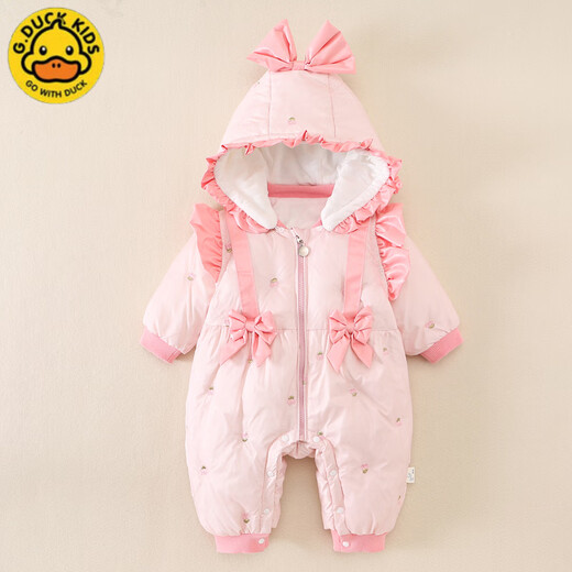 G.duck baby jumpsuit winter clothing newborn princess cotton clothing super fashionable baby girl clothes winter thickened velvet cotton clothing pink 90cm suitable for height 80-age one and a half years old to about 2 years old