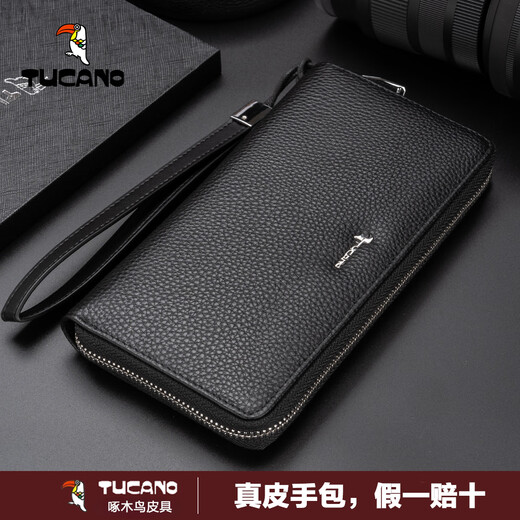 Specht echtes Leder-Leder-Reißverschluss Brieftasche 2025 Neues langes Multi-Karten-Handgrabungsbeutel Herren Brieftasche Cowhide Leder Clutch Einfache Verpackung