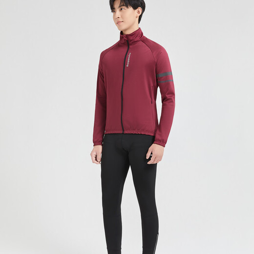 Suyong Mountain Bike Autumn and Winter Fleece Cycling Jersey for Men, Fleece Windproof and Warm Road Bike Cycling Top Set, Dark Red Upgraded Style + Tight Pants with Seat Cushion 2XL