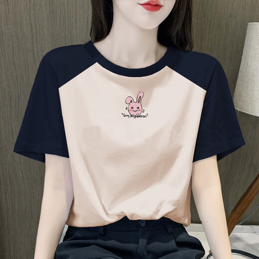 冠军闪电美国重磅复古插肩女士短袖t恤衫2024新款棉体恤设计感小众上衣 1476花灰色-插肩袖 L