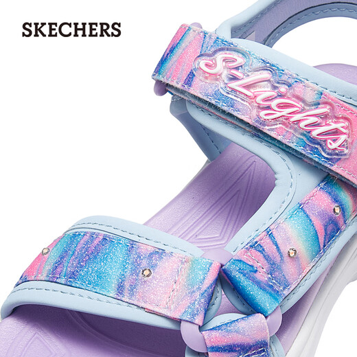 Skechers middle and older girls Velcro flash tie-dye casual sandals 303103L light blue/multi-color/LBMT size 36