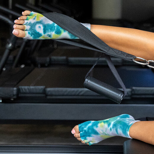 Injinji yoga socks professional Pilates open-toe color-blocking non-slip dance indoor trampoline split toe socks for beginners Lake Blue Vortex-Mid tube S/M(35-38)