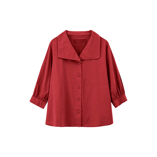 MUJIIDEE Women's Plain Three Quarter Sleeve Shirt Women's Shirt Jacket Spring and Autumn GAD05C4S Dark Red M (155/80A)