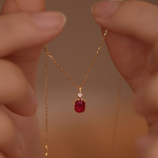 Chila plated 18k gold ball edge diamond-cut ruby necklace women's French retro compact and exquisite light luxury niche clavicle chain