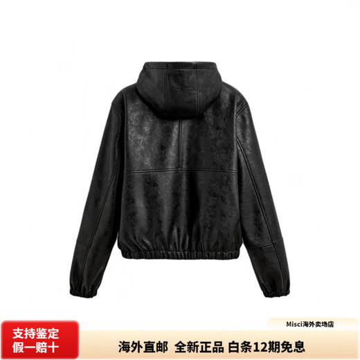 ZARA hooded kangaroo pocket men's leather jacket, comfortable and versatile, long-sleeved, black S (175/92A)