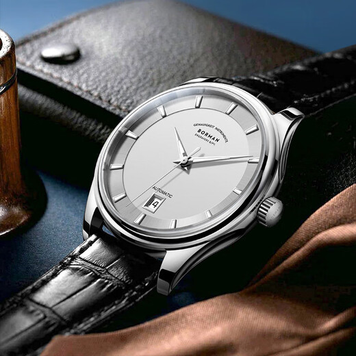 
Boman official website German certified brand watch men's mechanical watch fully automatic men's watch calendar luminous waterproof men's watch [SF] 3882 silver shell white surface - silver steel belt 39mm