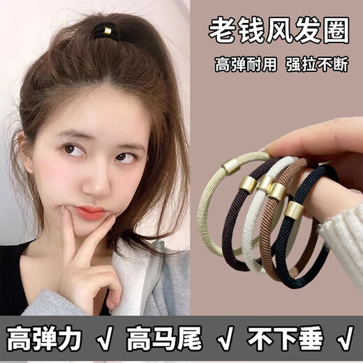 Danqin high ponytail hair rope for girls 2025 new style rubber band to tie hair, high elasticity and durable hair ring, adult hair rope leather case, old money style hair rope (10 mixed colors)