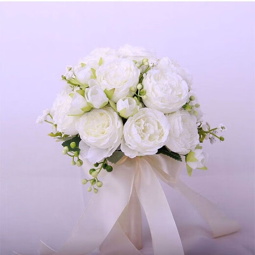 致仕手捧花新娘韩式婚礼结婚领证仿真花束森系婚纱摄影拍照道具手捧花 三生三世白+粉11朵