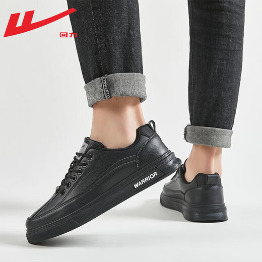 Warrior official men's shoes sports casual shoes men spring and summer leather face men's white shoes men's versatile board shoes men's black 39
