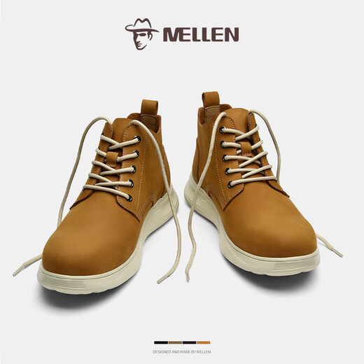 Minglang MELLEN Martin boots new wear-resistant non-slip work boots genuine leather British style versatile mid-top leather boots retro trendy boots men yellow brown 40