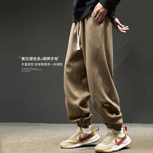 Woodpecker (TUCANO) casual pants for men in autumn and winter heavyweight American hip-hop letters trendy leggings and velvet loose new sports pants for men brown L suitable for 120-140Jin Jin equals 0.5 kg