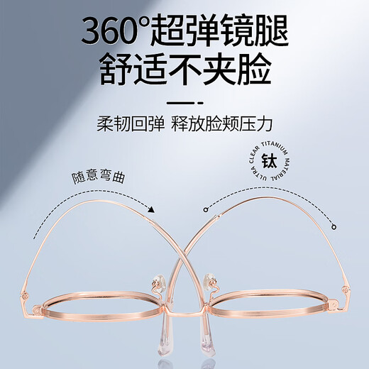 Les lunettes de myopie en titane pur Zeiss ultra-légères en fil d'or pour femmes peuvent être équipées de montures blanchissantes à petite monture anti-lumière bleue à changement de couleur à haut degré Changement de couleur à 0 degré + anti-lumière bleue Or rose 753