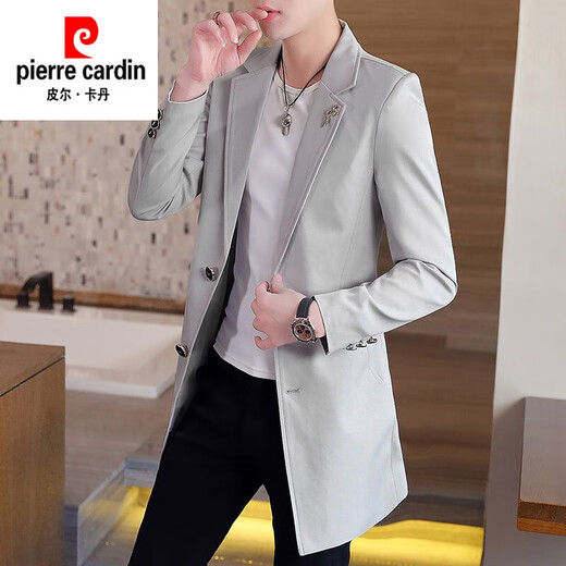 Pierre Cardin windbreaker men's 2024 new mid-length spring and autumn coat casual trendy men's handsome thin spring and autumn day coat burgundy L 170