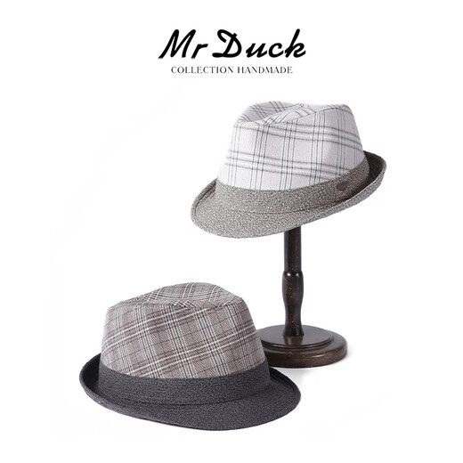 Mr DUCK unique product 30% off clearance linen jazz hat British retro curled men's gentleman's hat fashionable plaid MS46212-Michigan/hemp gray (top hat) M (55-57cm)
