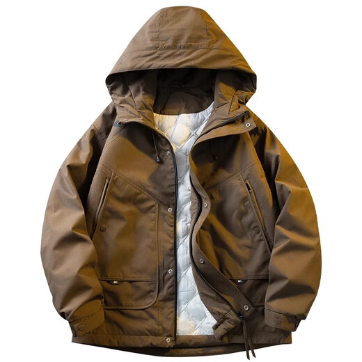 Kuraishi Kazuki trendy brand winter cotton clothing for men, thickened and velvet, outdoor warm and windproof work clothes, warm cotton coat jacket for men, black XL