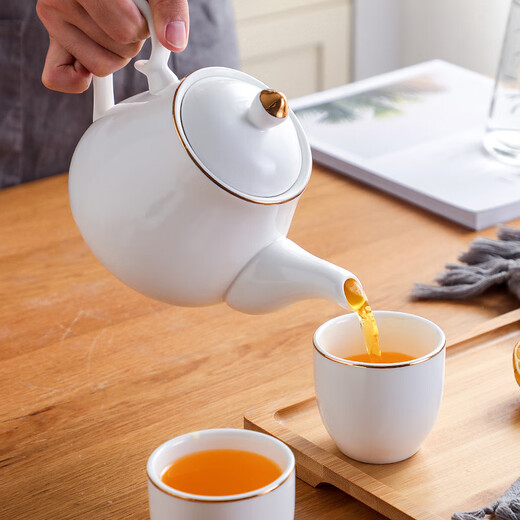 MLCRIYG陶瓷茶壶泡茶家用套装中式商用茶壶蜡烛加热大容量茶具酒店会所 金边-茶壶+炉 701mL(含)-800mL(含)