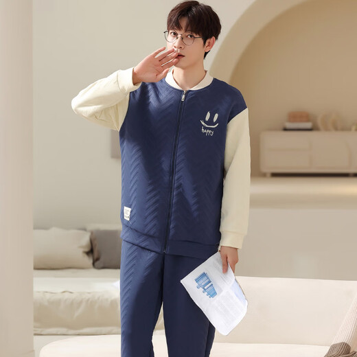 从心睡衣男冬季空气棉夹棉保暖可外穿青年男士家居服秋冬款夹层套装 M1 15277 XL （身高168-175 体重140-160）