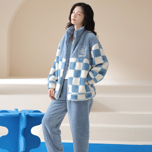 LangSha Couple Pajamas Winter Coral Velvet Plus Velvet Thickening Warmth Can Be Weared Outside One Man and One Woman Two Prices Home Clothes Set 6612 Couple M Female + L Male