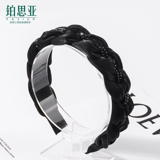 Bosiya small fragrant style braided beaded headband, stylish and high-ceiling headband that does not pick up the face, high-end headwear for going out, black small fragrant style headband