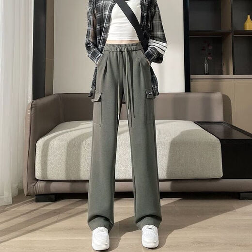 皮尔卡丹高档ins工装裤女2024春秋新款高腰宽松显瘦休闲百搭直筒阔腿长裤 棕黄色9901 L  建议105-115斤