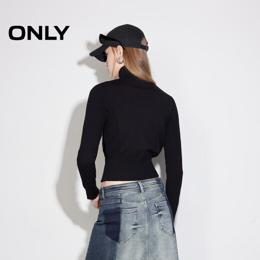 ONLY2025 new autumn style versatile warm small turtleneck slim short cardigan sweater for women|12513A004 H1Z Black XL