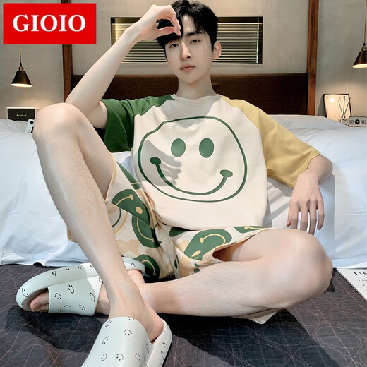 GIOIO男士睡衣夏季薄款棉质短袖短裤套装夏天青年休闲大码可外穿家居服 6621 2XL