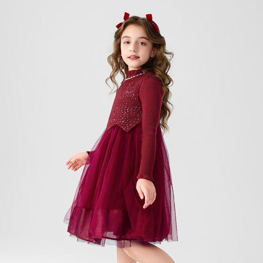 Disney (Disney) Girls Autumn and Winter New Year's Red Dress Children's Velvet Two-piece Set Thickened Princess Dress Girls Red 150