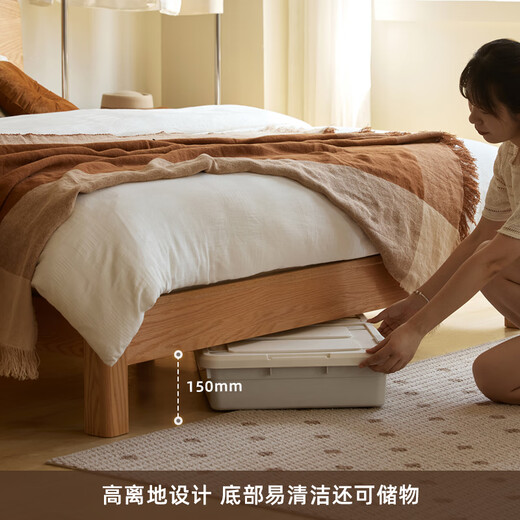 原始原素全实木床1.8米x2米现代简约主卧双人床纯实木榫卯大床L701D 高体-原木色1.2床+床垫10cm 大板床