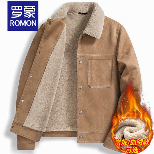 ROMON Suede Jacket Men's Short Warm Autumn and Winter New Cotton Thickened Casual Woolen Wool Jacket Men Khaki 2339 Cotton Style M
