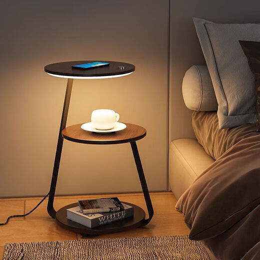 Zhong Shuai's bedroom multifunctional bedside table lamp cabinet lamp floor-standing atmosphere lamp retro light luxury master bedroom wireless charging integrated silver + walnut infinite dimming + wireless charging