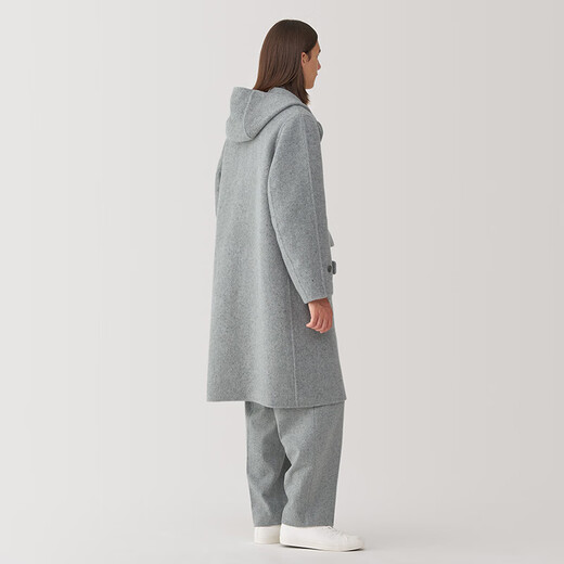MUJI Labo Men's Cashmere Mixed Hooded Coat Woolen Coat Winter Jacket AF011A4A Light Gray M (170/92A)