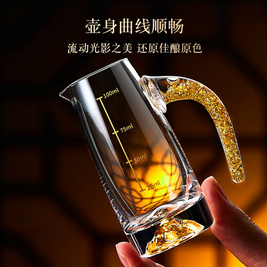 DELISOGA diamond white wine cup light luxury high-end small wine cup wine set household crystal wine dispenser pot one-cup shot glass 10 pieces Jinshan-gold foil pot + 10 pieces diamond gold foil cup + crystal-gold foil column cup holder