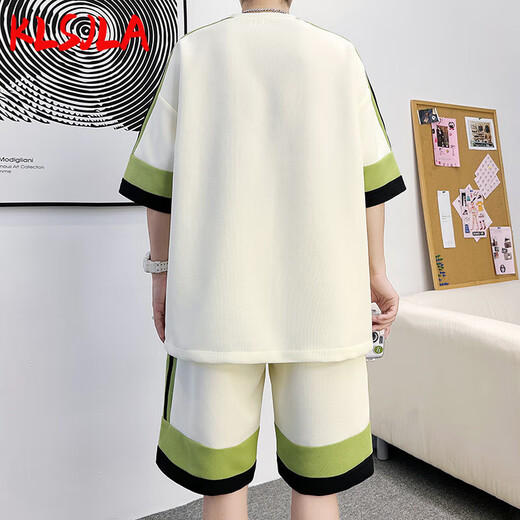 Klsjla Casual Suit Men's Summer Trendy Brand Ice Silk Sports Short à manches à manches Men de Men un ensemble avec de beaux adolescents DT681 Black Suit XL 180 (environ 145-160jin [Jin est égal à 0,5 kg] peut être usé)