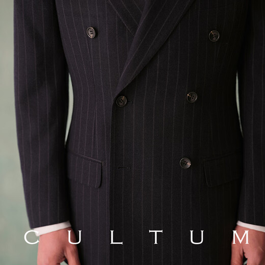 CULTUM1930s retro thickened jacket vertical striped suit suit men's double-breasted lapel collar business slim suit navy striped single suit S (50B)