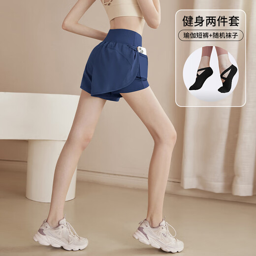 佑游运动短裤女假两件防走光瑜伽跑步外穿健身二件套J21086DY灰色 XL