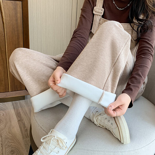 Miduli maternity overalls suit autumn and winter plus velvet thickened maternity pants winter wide-leg pants autumn trousers winter wear khaki overalls-velvet XL size (recommended 130-160Jin Jin is equal to about 0.5 kg)