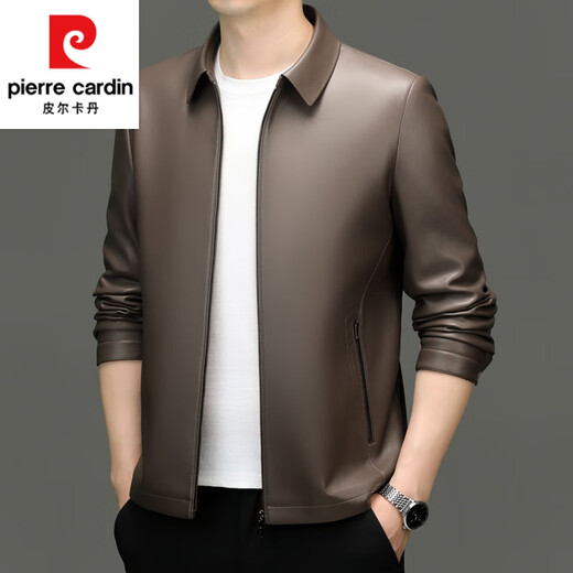 Pierre Cardin (Пьер Карден) новая осенне-зимняя кожаная куртка Haining из натуральной кожи мужская кожаная куртка с лацканами из овчины папина бархатная утолщенная кожаная куртка с лацканами коричневого тонкого фасона 8568 175/L (120-140Jin Jin соответствует 0,5 кг)