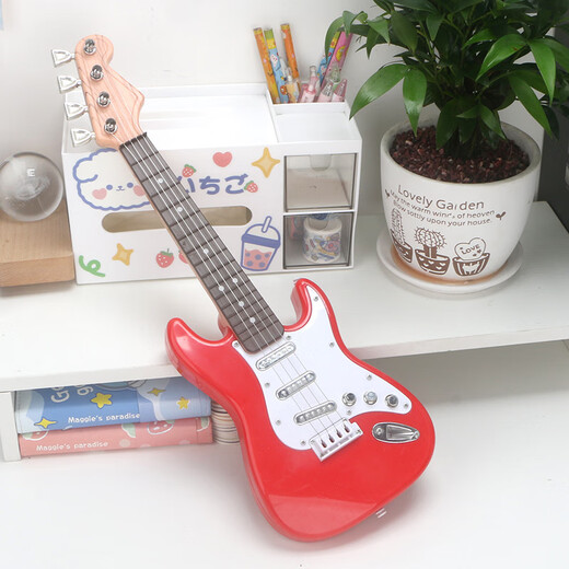 Jingqiao Kinder großer Größe spielen Jungen und Mädchen Simulation Ukulele Elektronische Gitarrenspielzeugmusik Anfänger Musikinstrument grenzüberschreitende A-Style Red E-Gitarre ~ String Sensing Battery Model