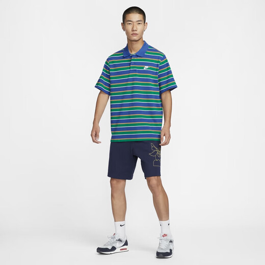 耐克（NIKE）T恤男装 2024秋季男子短袖翻领POLO衫透气休闲网球白色纯棉短袖男 FN3897-480 蓝色条纹 XL