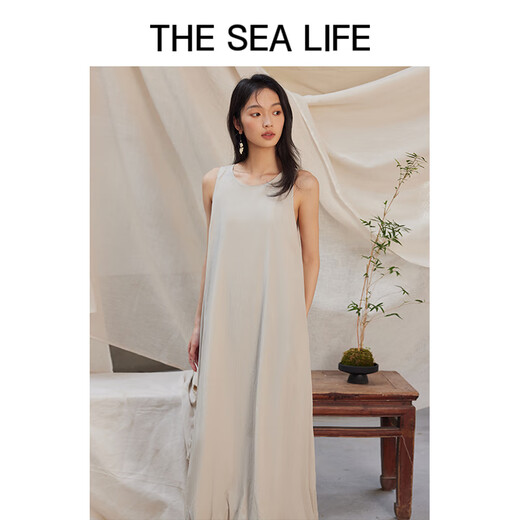 THE SEA LIFE Ou Hai Yisheng Sleeveless Dress Women's 24 summer new silhouette simple design midi skirt X15829 Glitter green M