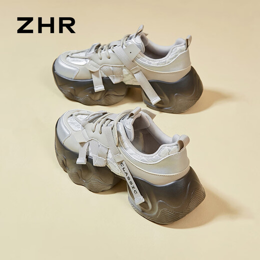 ZHR dad shoes for women retro thick sole heightened casual shoes for women light trendy comfortable women's shoes G677 gray 36