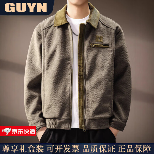 GUYN High-End Brand Men's American Retro Corduroy Jacket Men's 2025 Autumn Lapel Loose Casual Jacket Men's Army Green Army Green 2XL 185