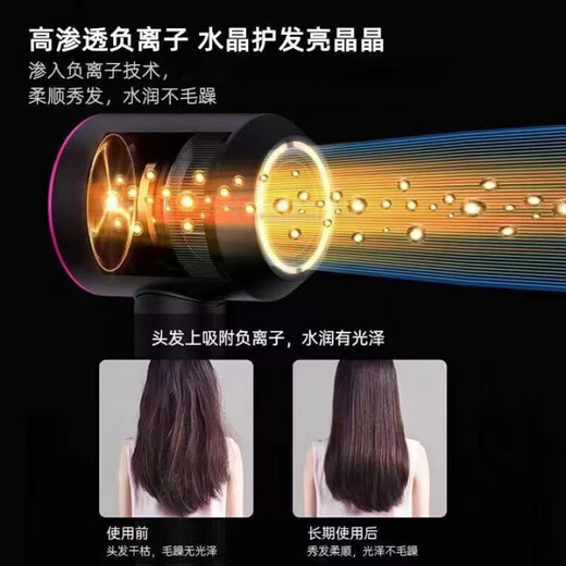 Xu Lin National 3C certification丨4.5 billion negative ion hair care German leafless high-speed hair dryer household silent high-power non-damaging constant temperature hair dryer quick-drying Huaqiangbei Rose Red-Five Air Nozzles丨4.5 billion hydrating negative ion constant temperature hair care 2025 new style丨Top version 1 1 version 1.8 meter long gift box