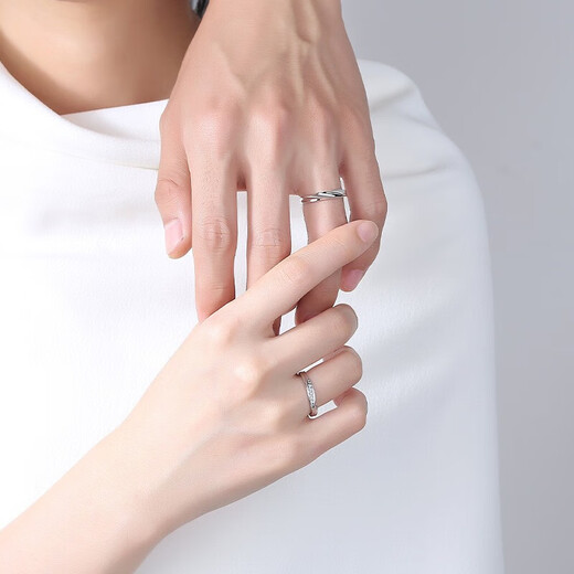 Ifandi Diamond Ring Platinum Ring Platinum Couple's Pair of Rings Begging to Get Married Chinese Valentine's Day Gift for Girlfriend and Wife Light Luxury Silver Gold-plated Diamond Pair of Rings Free Engraving, Can Be Separately Developed