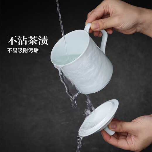 Jingdezhen (jdz) ceramic household Chinese-style handmade Great Wall tea cup tea set with lid office tea cup tea cup gift for elders shadow green relief Great Wall tea cup