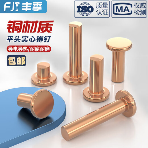 Fengji national standard pure copper, full copper, percussion solid flat head rivet, flat cap copper nail M2M2.5M3M4M5M6M8mm M8*50 1 piece