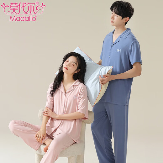 Modal couple pajamas with chest pads for women in spring and summer thin short-sleeved trousers loose large size men's home clothing suits outside N12107 women N12307 men M women